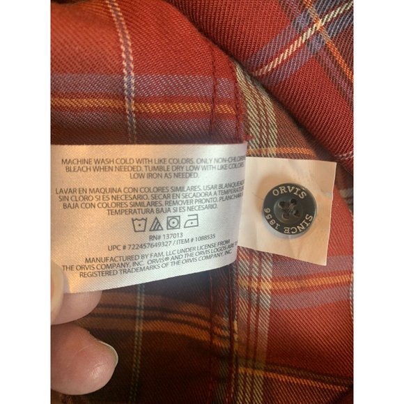 Orvis Classic Collection Mens Shirt Large Button Down LS Plaid Orange - Picture 6 of 6
